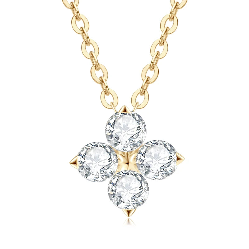 Lnngy Moissanite Four-leaf Flower Pendant Necklace Niche