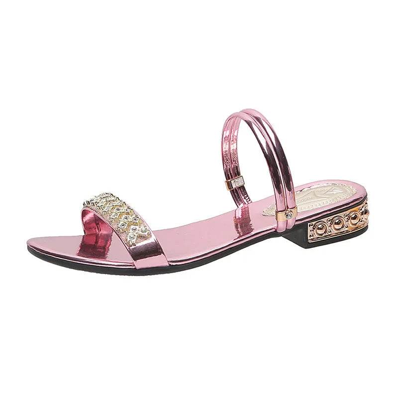 The New Sandals Women Summer Fashion Elegant Non-Slip Crystal luxury Ladies Slippers Rivet Rhinestone Low Heels - Imbasat