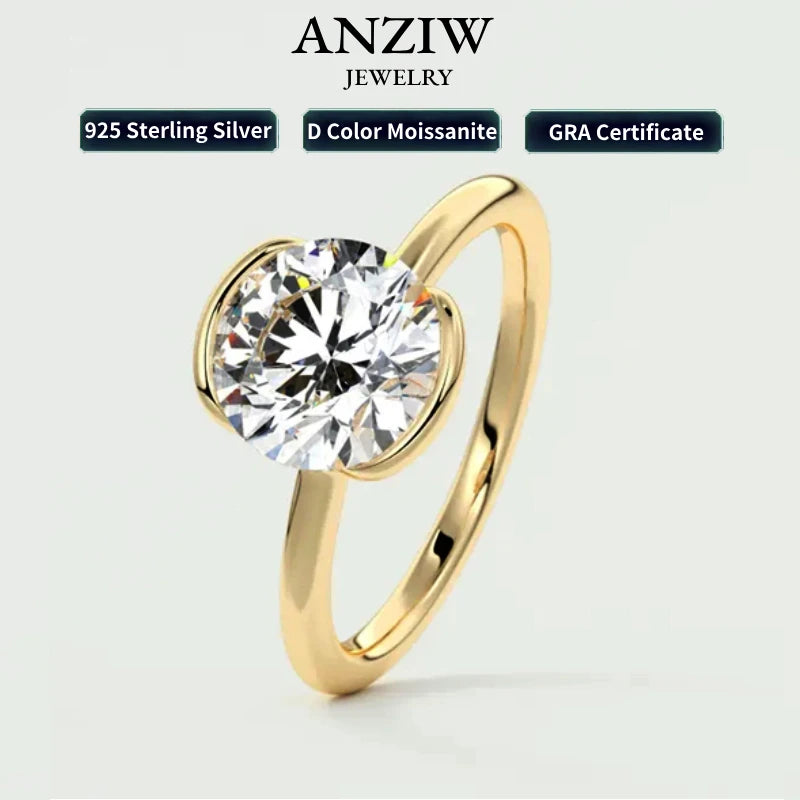 18k Gold Plated Wedding Ring 1.0CT D Color Moissanite Solitaire Ring Promise Bands for Women 925 Sterling Silver Certificate GRA