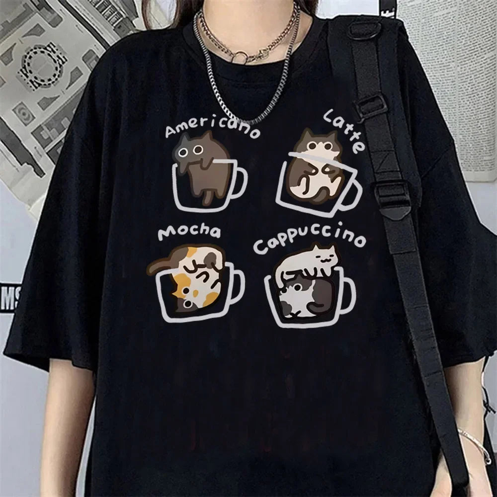 Cat Printed T-Shirt Casual Short Sleeve