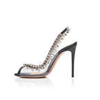 Large Size Sandals Stiletto Heels Round Toe Black Shoes for Women Big Beige Comfort High Low Fashion Rhinestone Girls Scandals R - Imbasat