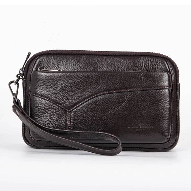 Genuine Leather Hand Bags For Men Large Capacity Money Purse Cell Mobile Phone Pocket Women Soft Double Zipper Male Clutch Bags - Imbasat
