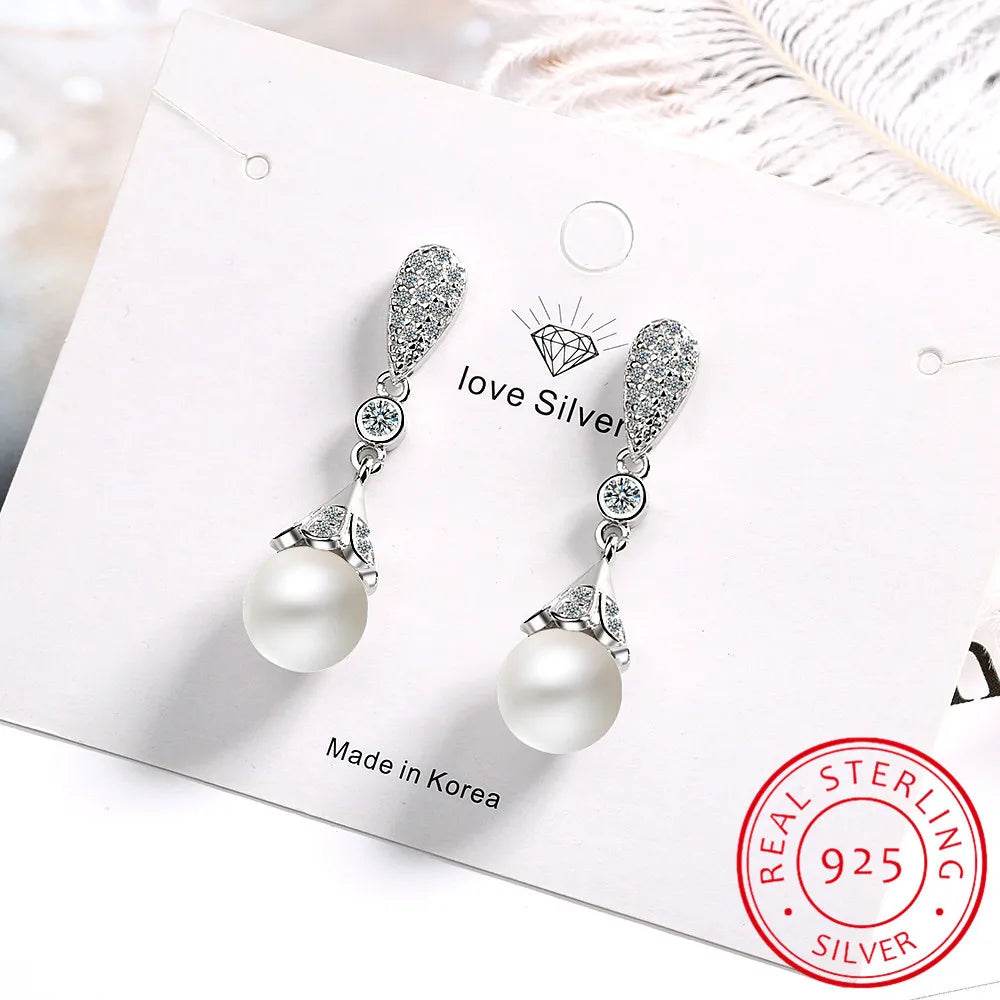 925 sterling silver Pearl Jewelry natural freshwater pearl drop earrings for women Silver Wedding Dangle Earring - Imbasat
