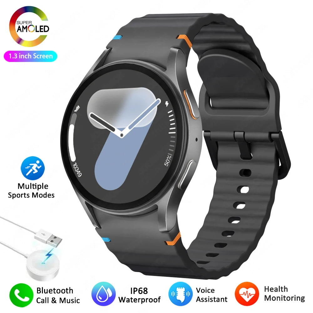 For Galaxy Watch 7 Smart Watch Men Women AMOLED HD Screen Compass Heart Rate Fitness Sport Waterproof Bluetooth Call Smartwatch