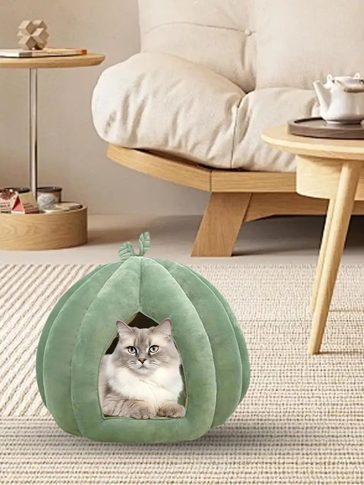Pumpkin Cat Bed Deep Sleep Comfort House Enclosed