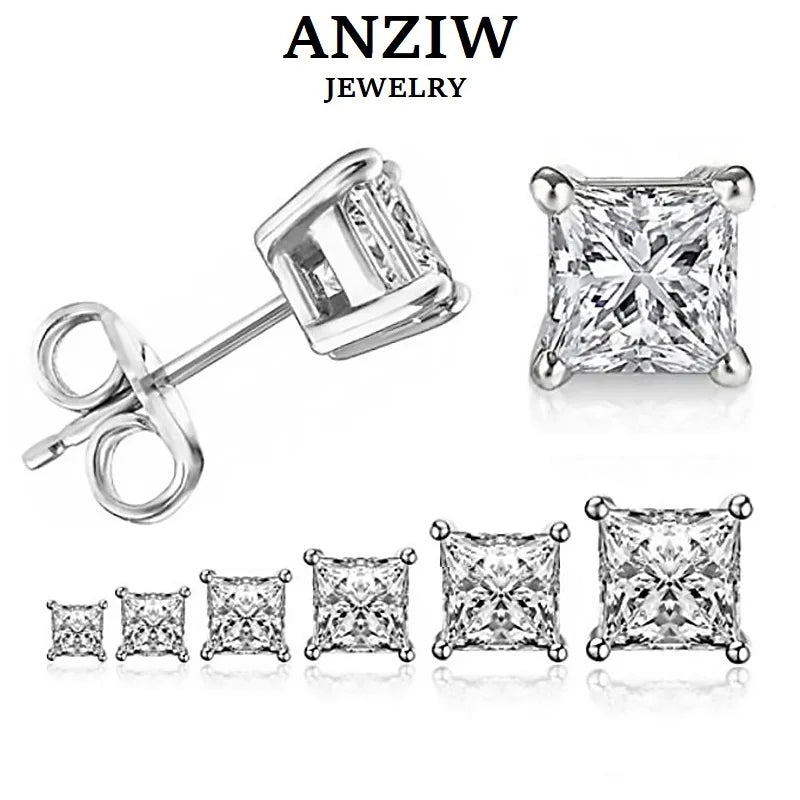 ANZIW Square 925 Silver Stud Zirconia Diamond Earring