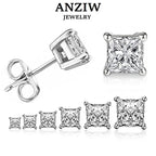 ANZIW Square 925 Silver Stud Zirconia Diamond Earring