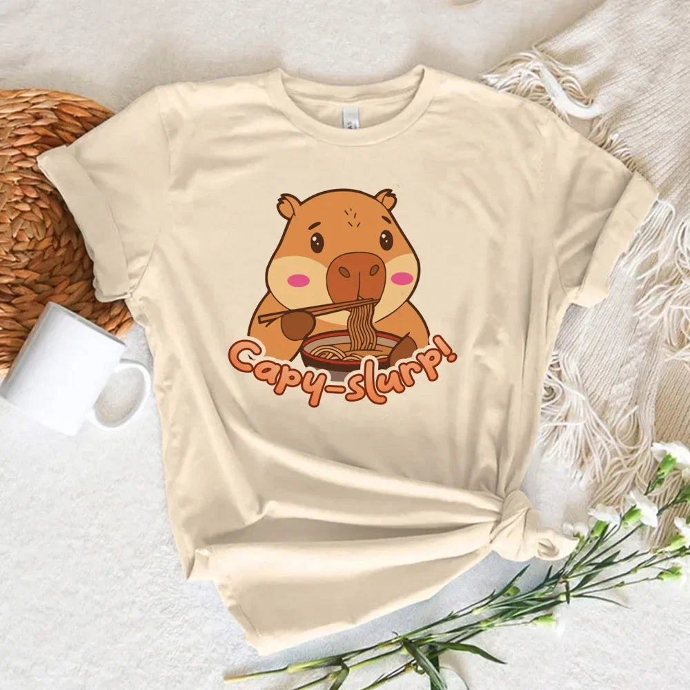 Funny Anime Capybara T Shirt Women Soft Fabric