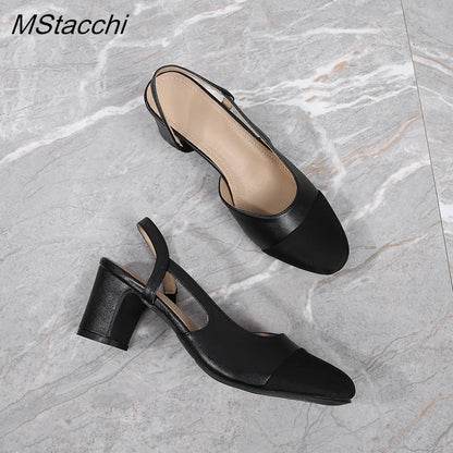 Patchwork Leather Slingbacks Women's Sandals Fashion Flat Heel Formal Ladies Shoes Sexy Party Sandals Dress Wedding Party Shoes