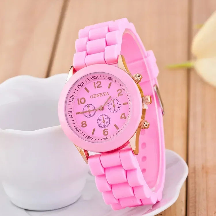 Famous Brand Geneva Ladies Fashion Watch Male and Female Student Silicone Quartz Wristwatch Clock Wholesale Relogio Feminino