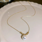Vintage Zircon Flower Pearl Necklace