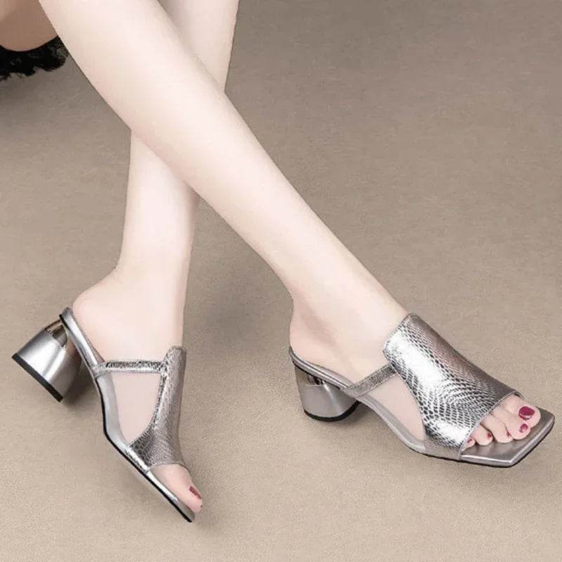 Women New Luxury Sandals Shoes Summer Mid Heels Chunky Casual Designer Dress Pumps Slingback Mules Shoes Zapatos Ladies34-42 - Imbasat