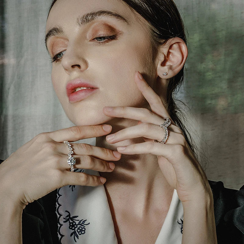 ANZIW 925 Sterling Silver Full Eternity Ring 6x4mm Radiant Cut 5A Zircon Band