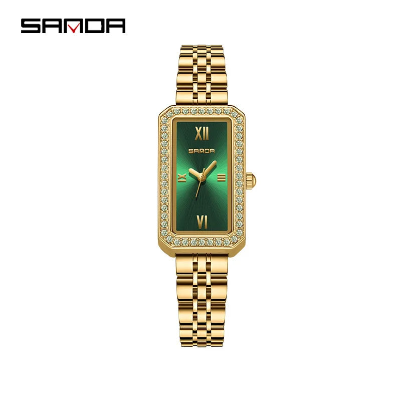 Sanda 1122 Trendy Design 2023 Hot Sale Rectangle Dial Waterproof Quartz Movement Business Women Analog Wrist Watch