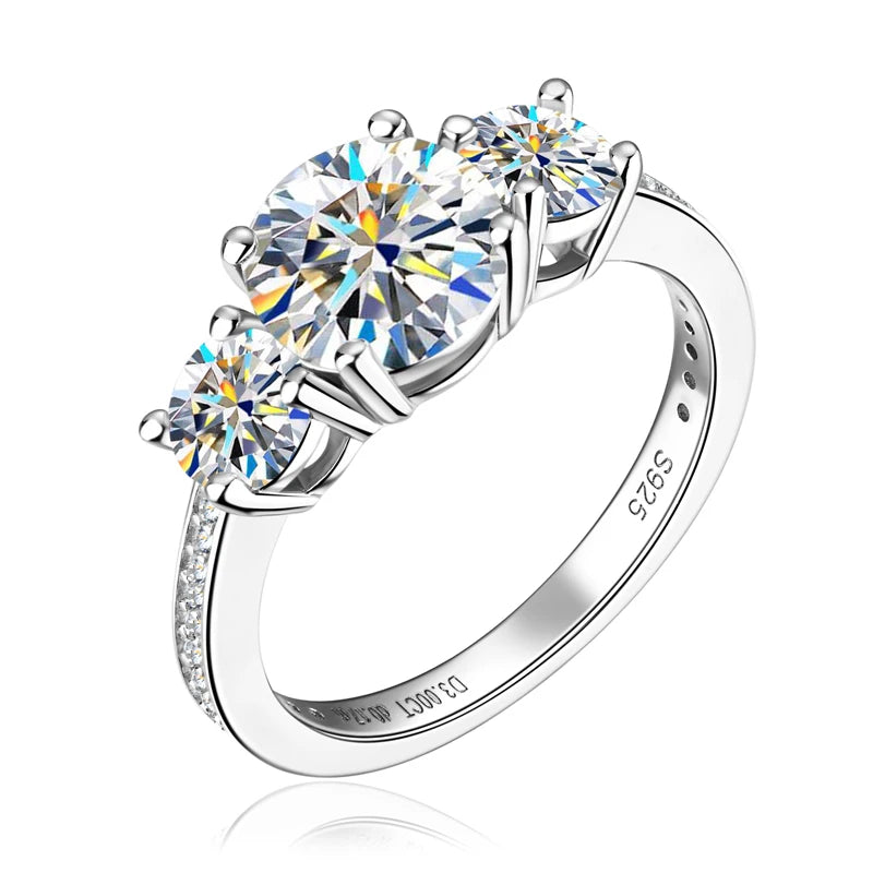 Anziw 3-stone Real 3.6CT Moissanite Ring