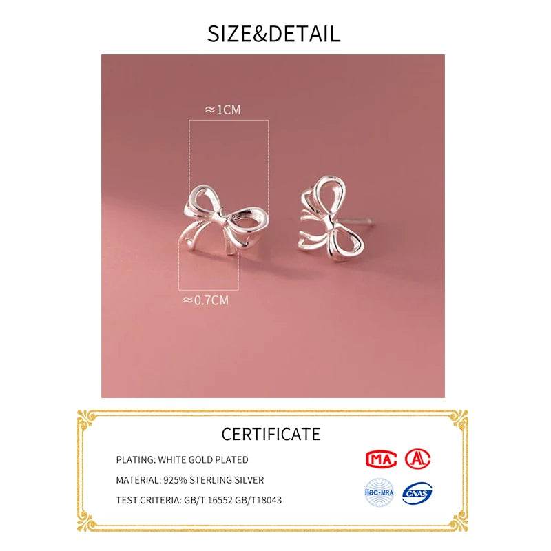 INZATT Real 925 Sterling Silver Hollow Bow Stud Earrings For Women Party Trendy Fine Jewelry Minimalist Accessories - Imbasat