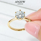Anziw 3.0CT Moissanite Solitaire Ring Yellow Gold Plated