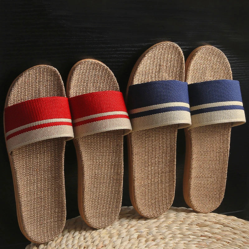 36-45  Flat Sandals Beach Slippers Summer Home Linen Lightweight Eva Non-Slip Slides For Men Women Indoor Outdoor Flip Flops