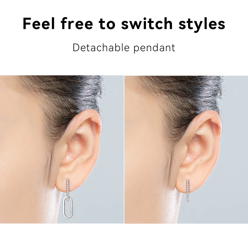 Anziw Paperclip Drop Link Earrings Detachable Hoops Silver 925 Moissanite Huggie Earring