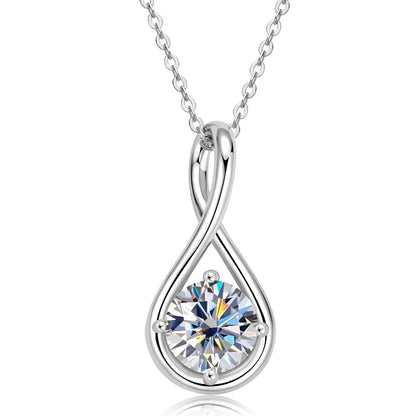 18K Gold Plated Solitaire Round 8mm 2ct Moissanite Infinity Pendant Necklace 925 Sterling Silver Women Teardrop D Color Diamond