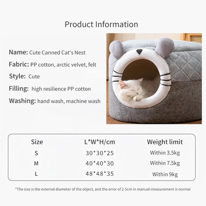 Cute Cat Bed Pet Dog House Winter Cat Villa Sleep Kennel Removable Warm Nest Enclosed Tents Cave Sofa Pet Supplies Accessory