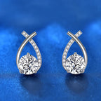 Anziw 925 Silver Stud Earrings 0.5ct Moissanite Drop Fishtail Cross Piercing