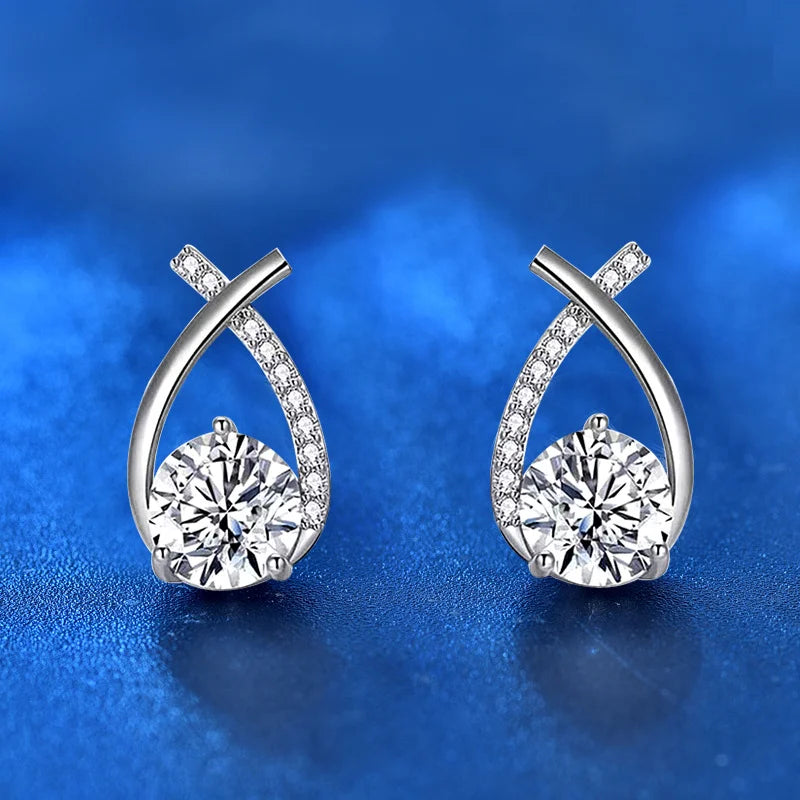 Anziw 925 Silver Stud Earrings 0.5ct Moissanite Drop Fishtail Cross Piercing