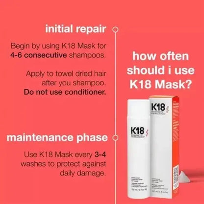 K18 Leave-In Conditioner Biomimetic Hairscience Pro Molecular Repair Dry Hair 4 Minutes To Reverse Hair Damage Moisturize 150ML