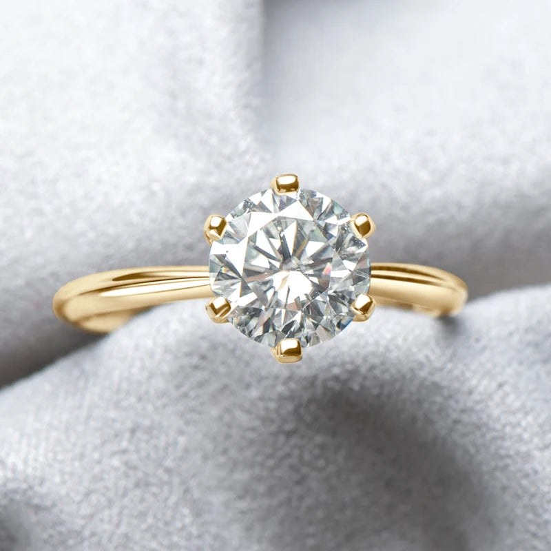 Anziw 3.0CT Moissanite Solitaire Ring Yellow Gold Plated