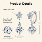 Anziw 18k Gold Plated 925 Silver Flower 6.5MM 1CT Moissanite Drop Hoop Earrings