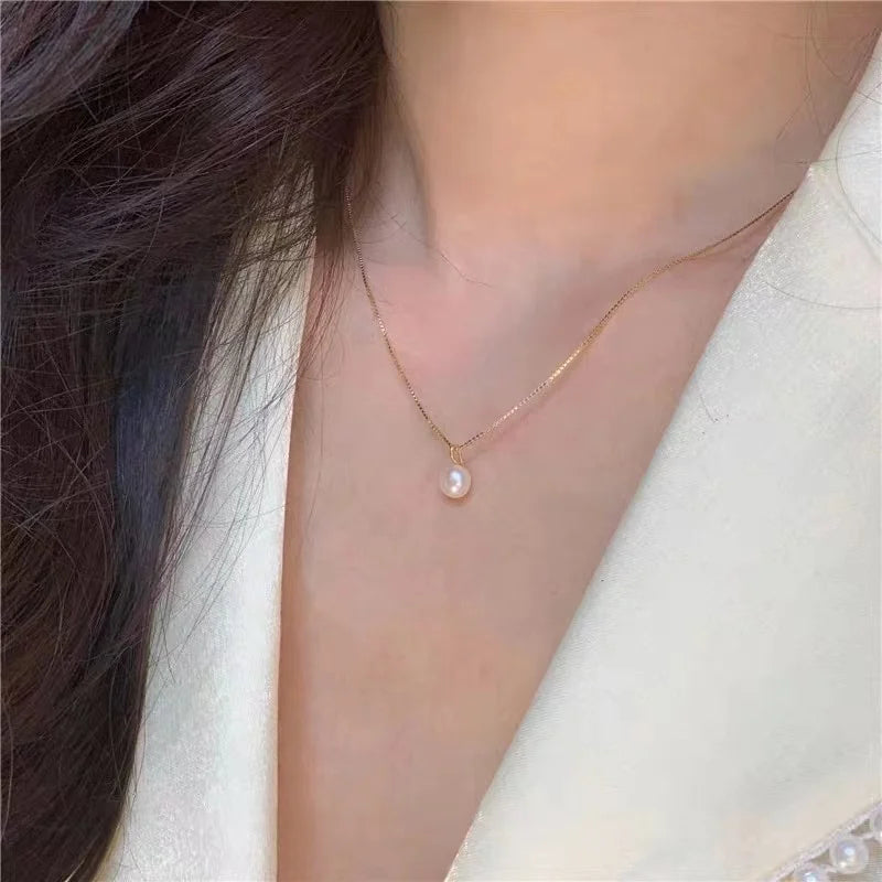 Fashion 925 Sterling Silver Pearl Necklace Geometric Shape