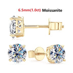 10K Solid Gold Stud Earrings Sparking 6.5mm 6mm 0.8-1CT D-E Moissanite