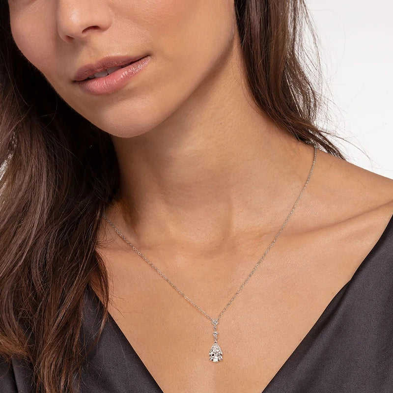 2ct Pear Cut Moissanite Waterdrop 925 Silver Adjustable Chain Necklaces