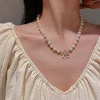 Vintage Zircon Flower Pearl Necklace