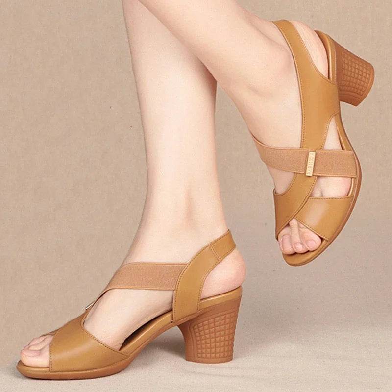 Women Summer Sandals Platform Round Mid Heel Back Strap Peep Toe Pu Leather Beach Casual Fashion Shoes Ladies Female 2023 - Imbasat
