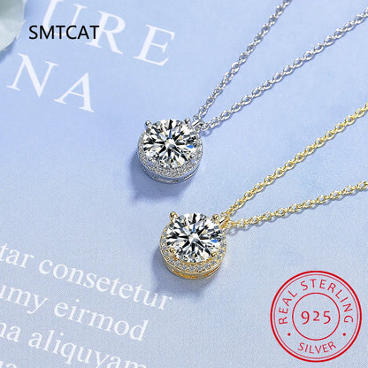 Luxury Certified Moissanite Diamond Classic Round Pendant Necklace for Women Real 925 Sterling Silver Chain Wedding Jewelry