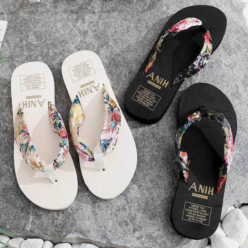 Women's Summer Fashion EVA Slipper Bohemian Satin Ribbon Female Flip Flop 2023 Bronzing Beach Simple Leisure Women Shoes - Imbasat