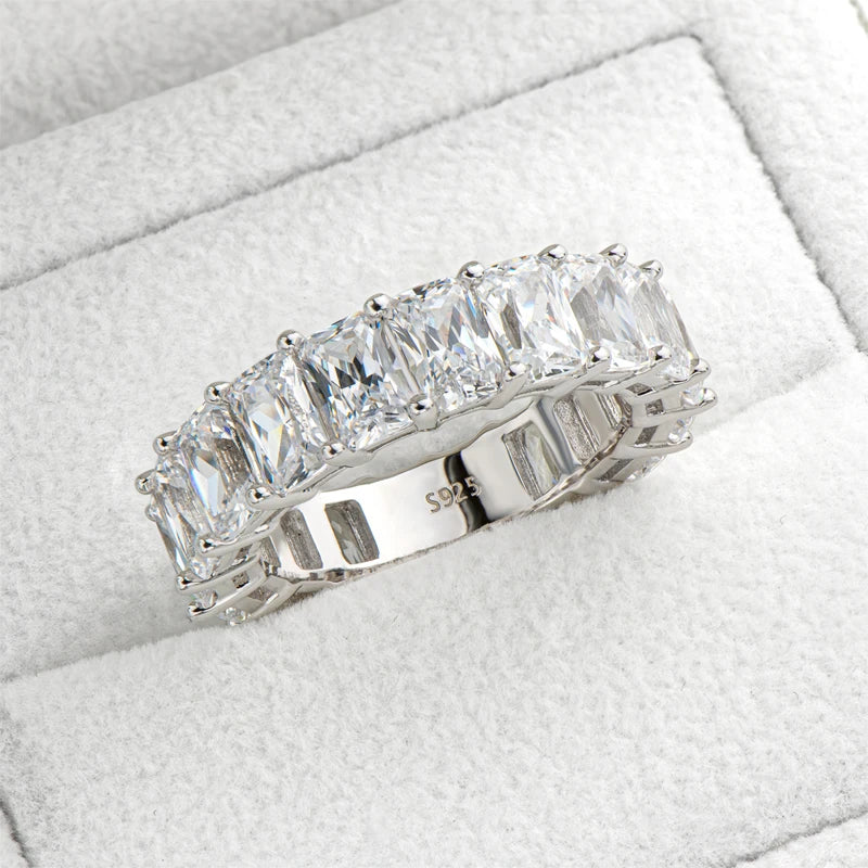 ANZIW 925 Sterling Silver Full Eternity Ring 6x4mm Radiant Cut 5A Zircon Band