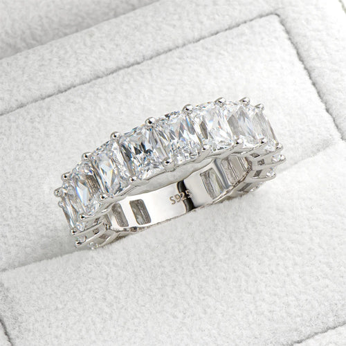 ANZIW 925 Sterling Silver Full Eternity Ring 6x4mm Radiant Cut 5A Zircon Band