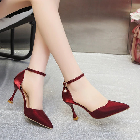 Fashion Solid Color High Heels Women's 2022 Summer New Girl Net Red Sexy One Word Buckle Casual Comfortable Shoes Women - Imbasat