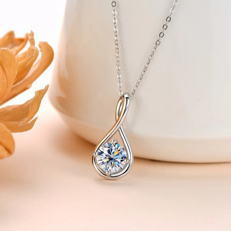 Silver 925 Infinity Necklace for Women 8mm 2CT D Color Moissanite Pendant Necklace