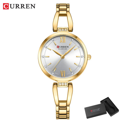 CURREN Luxury Hight Quality Quartz Watch Fashion Charming Rhinestones Stainless Steel Band Women's Wristwatches