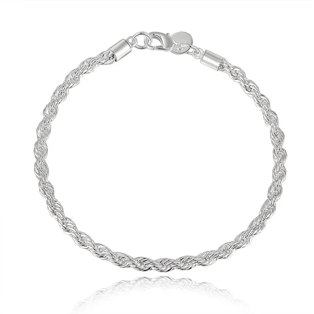 Charm 925 sterling silver Accessories Men 4MM 40-60cm 2PCS Rope Chain Necklace Bracelet Women Fashion Wedding Gift Jewelry