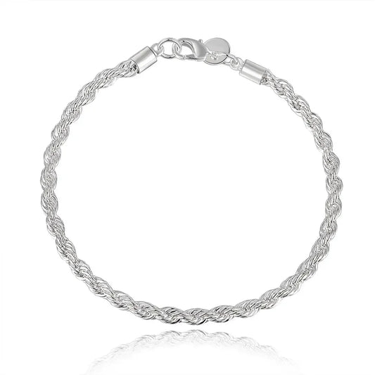 Charm 925 sterling silver Accessories Men 4MM 40-60cm 2PCS Rope Chain Necklace Bracelet Women Fashion Wedding Gift Jewelry - Imbasat