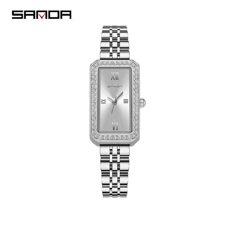 Sanda 1122 Trendy Design 2023 Hot Sale Rectangle Dial Waterproof Quartz Movement Business Women Analog Wrist Watch