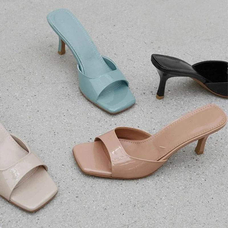 Summer New Slippers Women Trend Sexy Large Size Square Toe Thin Heels Shoes Ladies Casual Slippers Heel zapatos - Imbasat