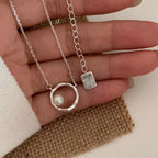925 Silver Pearl Simple Elegant Thin Chain Pendant Necklace