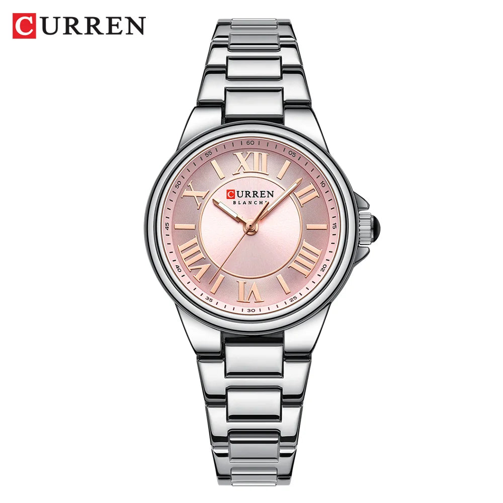 CURREN Romantic Charm Women's Wristwatches Fashion Design Thin Quartz Watch with Luminous Hands Stainless Steel Bracelet