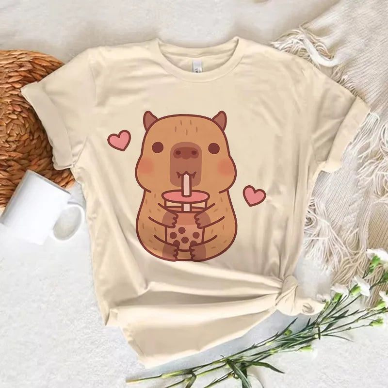 Funny Anime Capybara T Shirt Women Soft Fabric