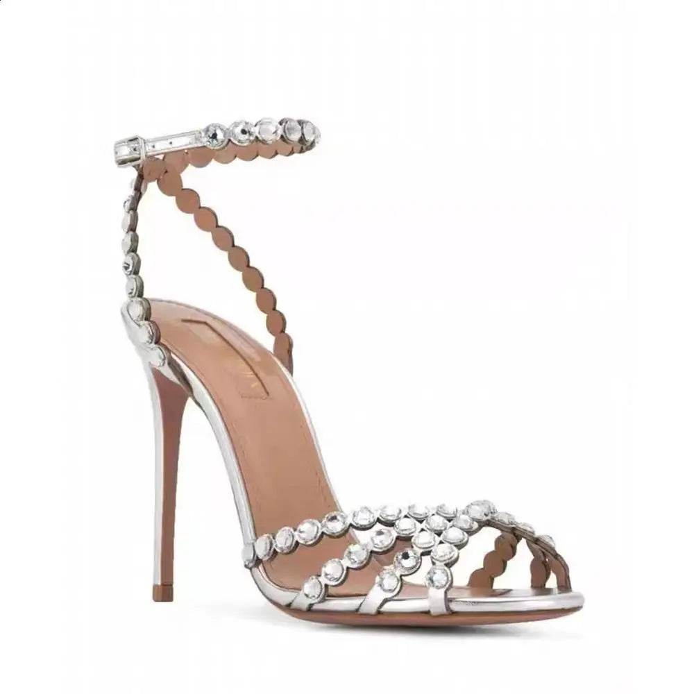 Large Size Sandals Stiletto Heels Round Toe Black Shoes for Women Big Beige Comfort High Low Fashion Rhinestone Girls Scandals R - Imbasat